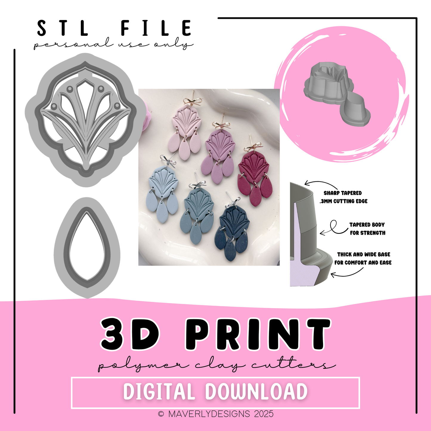 Feyre Duo - Digital Download - STL Polymer Clay Cutter - Print your own Clay Cutter
