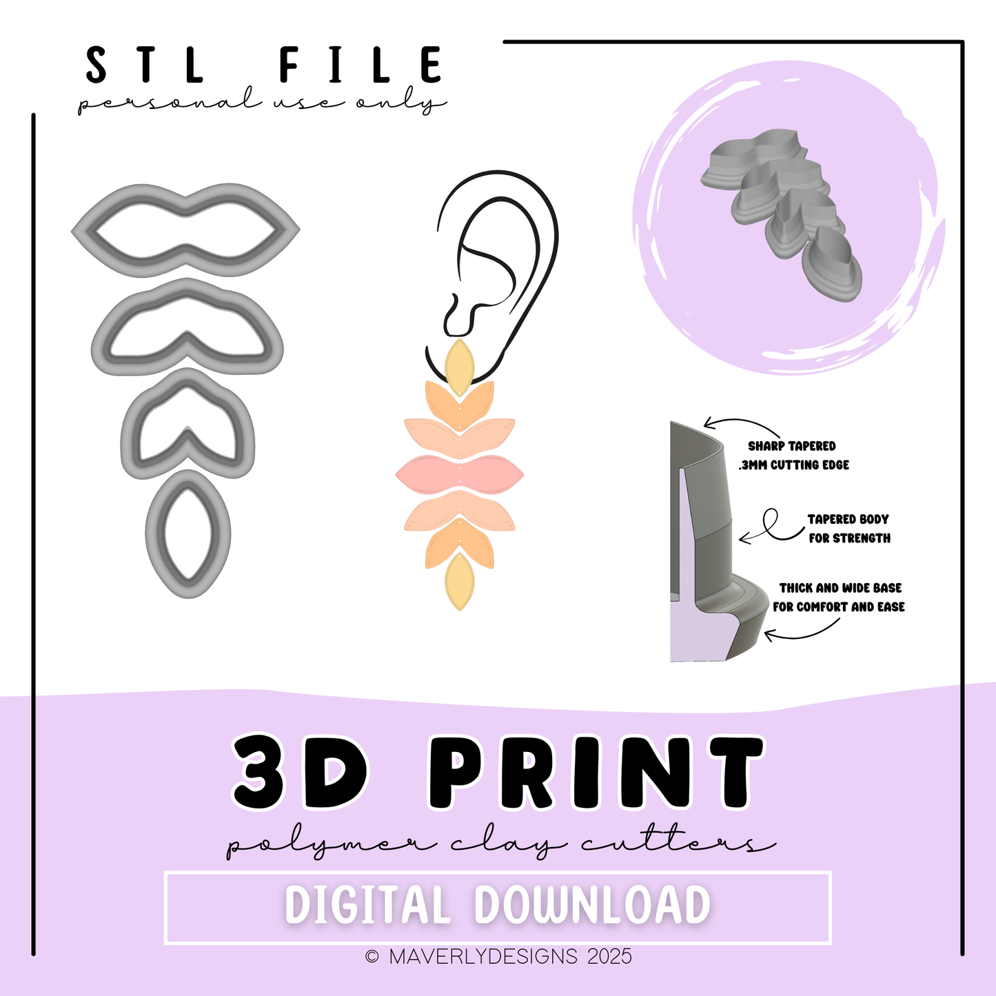 Morrigan 4 Pieces - Digital Download - STL Polymer Clay Cutter - Print your own Clay Cutter