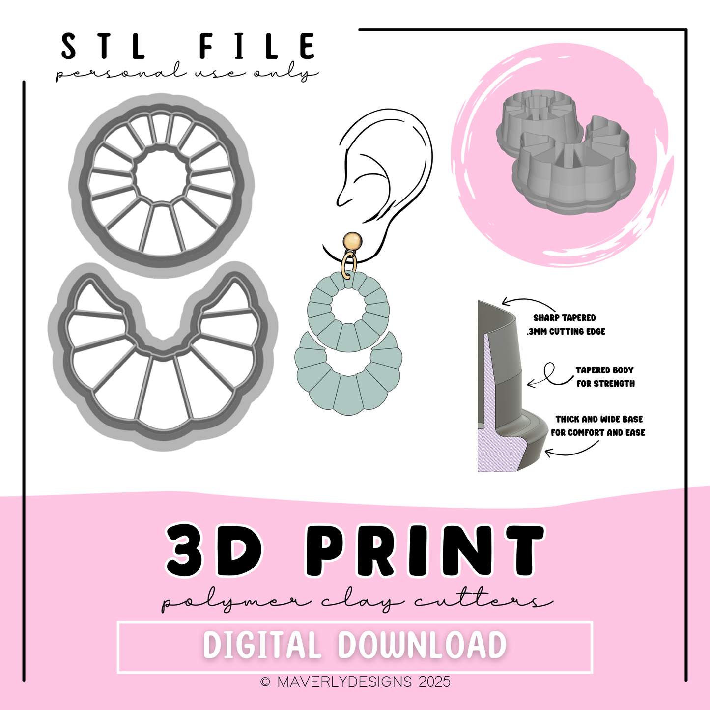 Nesta Duo - Digital Download - STL Polymer Clay Cutter - Print your own Clay Cutter
