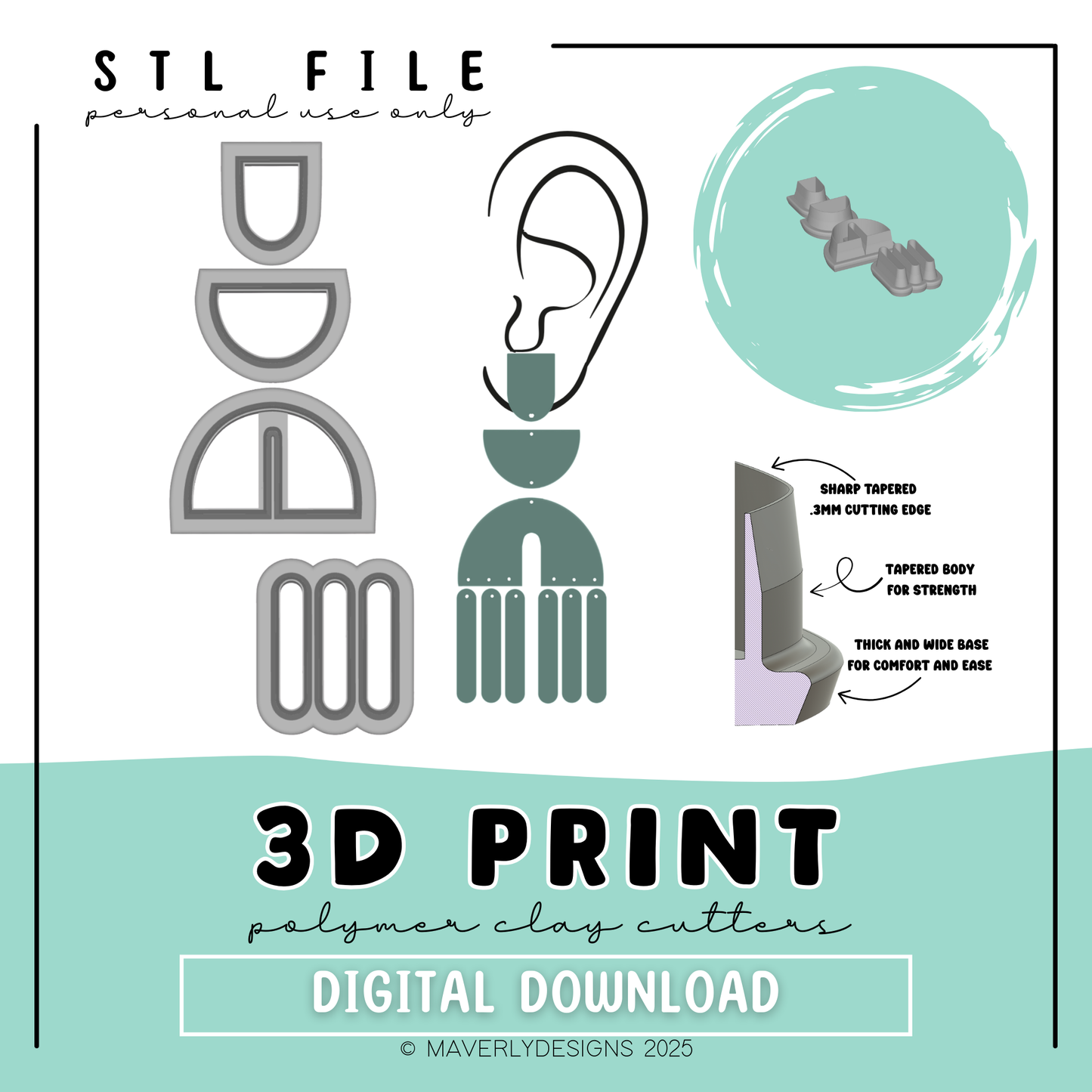 Elain 4 Pieces - Digital Download - STL Polymer Clay Cutter - Print your own Clay Cutter