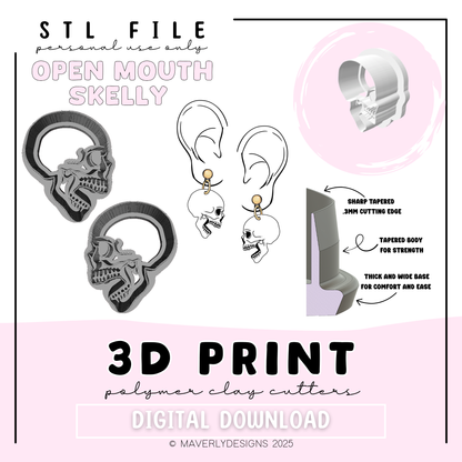 Open Mouth Skelly - Digital Download - STL Polymer Clay Cutter - Print your own Clay Cutter