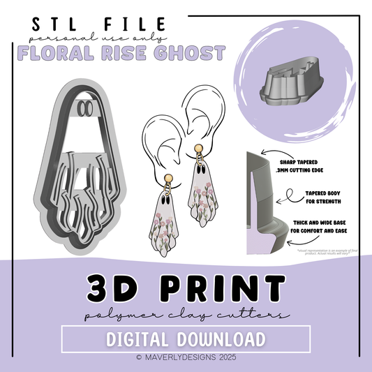 Floral Rise Ghosty - Digital Download - STL Polymer Clay Cutter - Print your own Clay Cutter