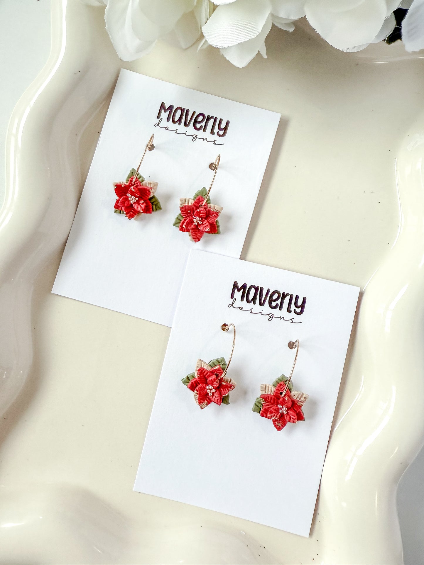Poinsettia Hoop Earrings - One Pair - November 2025
