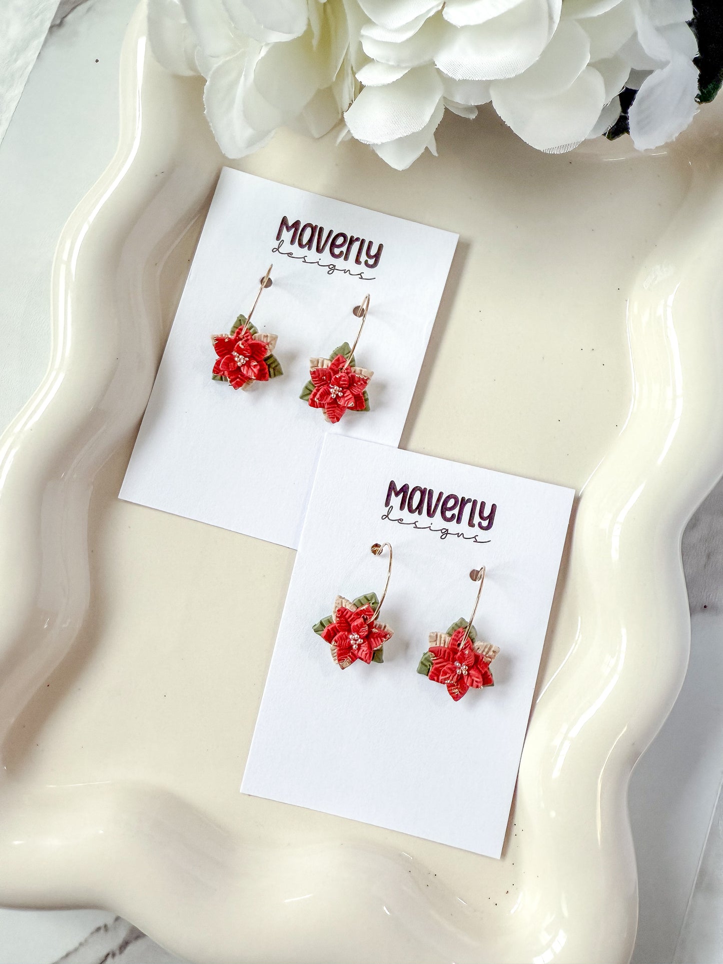 Poinsettia Hoop Earrings - One Pair - November 2025
