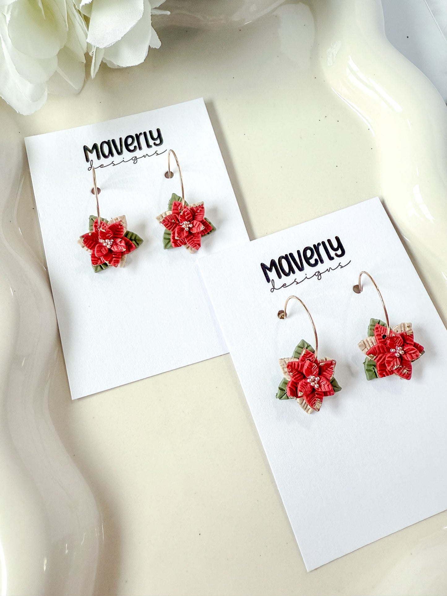 Poinsettia Hoop Earrings - One Pair - November 2025