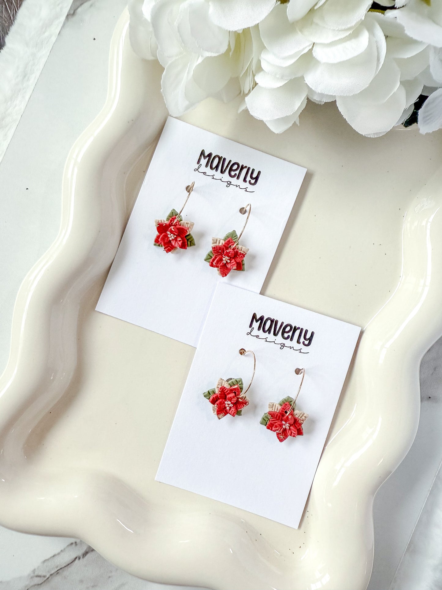 Poinsettia Hoop Earrings - One Pair - November 2025