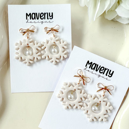 Snowflake with pearl Dangle Earrings - One Pair - November 2025