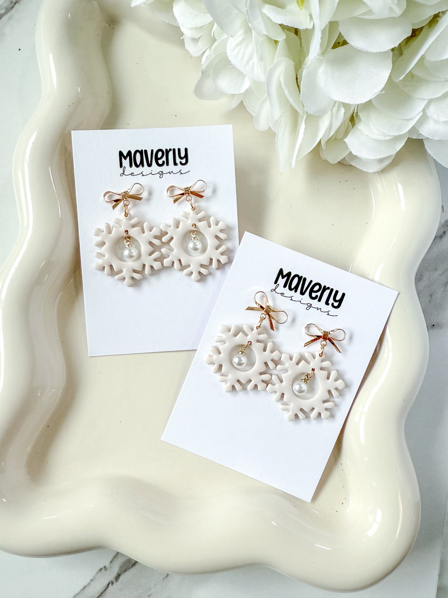 Snowflake with pearl Dangle Earrings - One Pair - November 2025