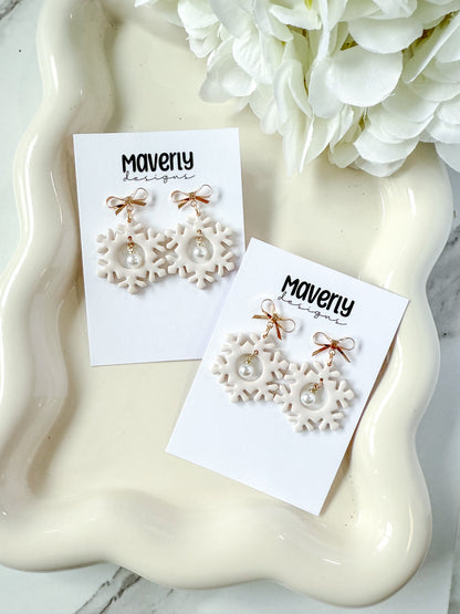 Snowflake with pearl Dangle Earrings - One Pair - November 2025