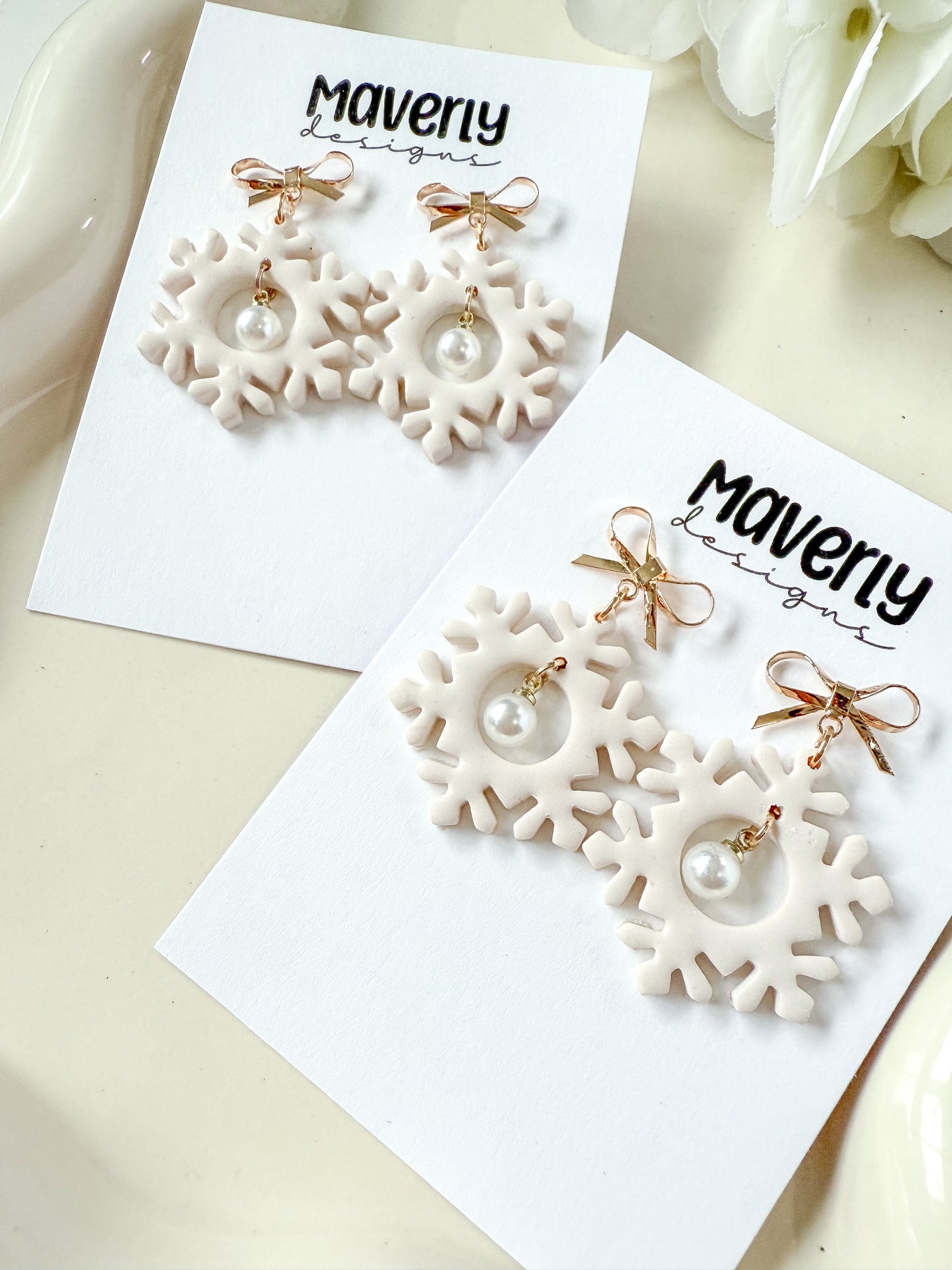 Snowflake with pearl Dangle Earrings - One Pair - November 2025