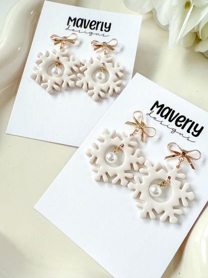 Snowflake with pearl Dangle Earrings - One Pair - November 2025