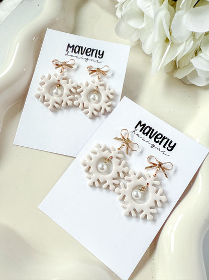 Snowflake with pearl Dangle Earrings - One Pair - November 2025