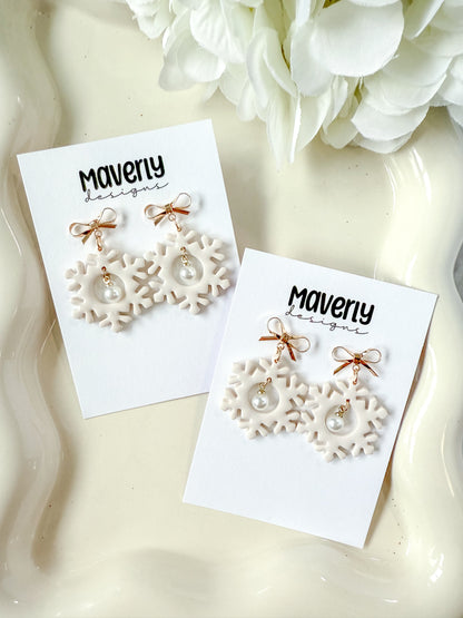 Snowflake with pearl Dangle Earrings - One Pair - November 2025
