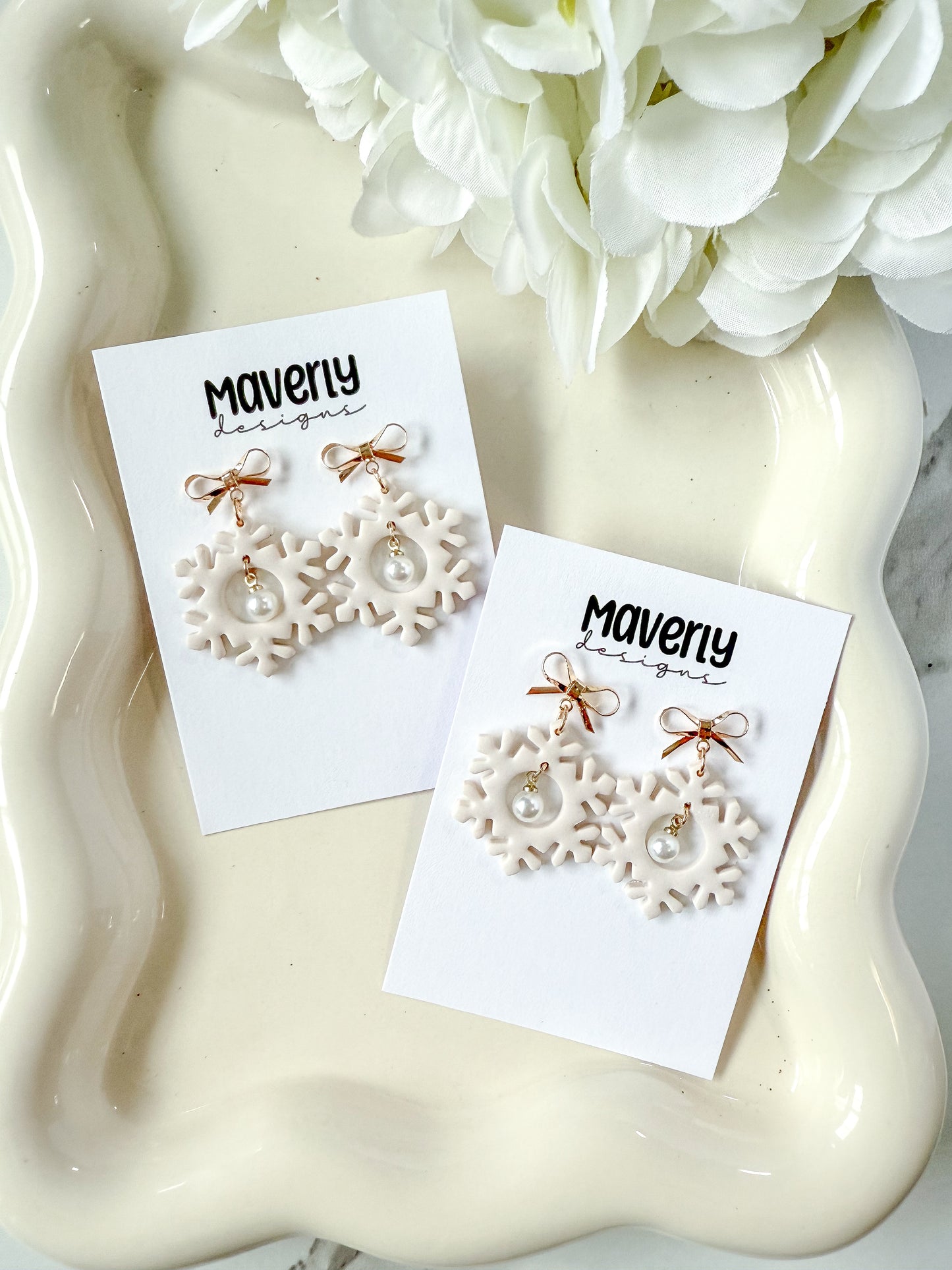 Snowflake with pearl Dangle Earrings - One Pair - November 2025