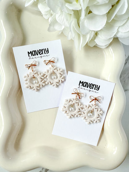 Snowflake with pearl Dangle Earrings - One Pair - November 2025