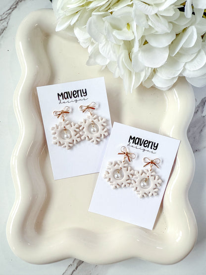 Snowflake with pearl Dangle Earrings - One Pair - November 2025