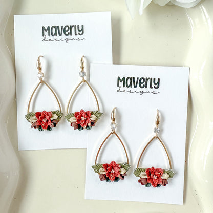 Poinsettia Teardrop Dangle Earrings - One Pair - November 2025