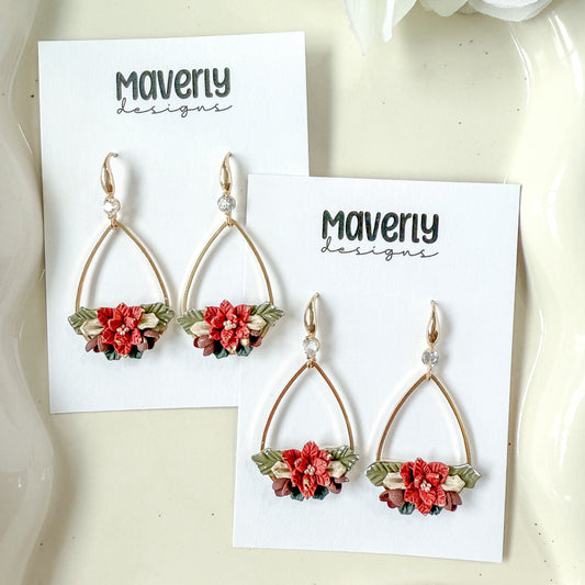Poinsettia Teardrop Dangle Earrings - One Pair - November 2025