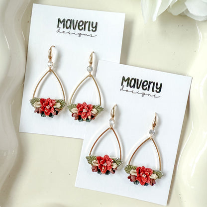 Poinsettia Teardrop Dangle Earrings - One Pair - November 2025