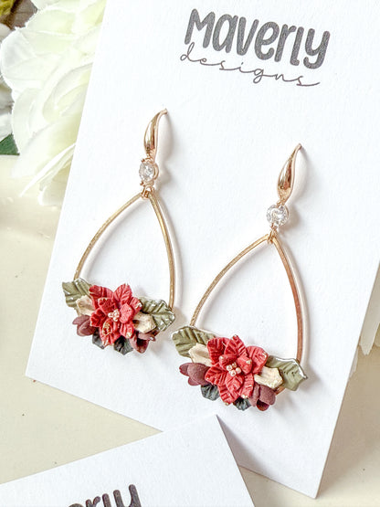 Poinsettia Teardrop Dangle Earrings - One Pair - November 2025