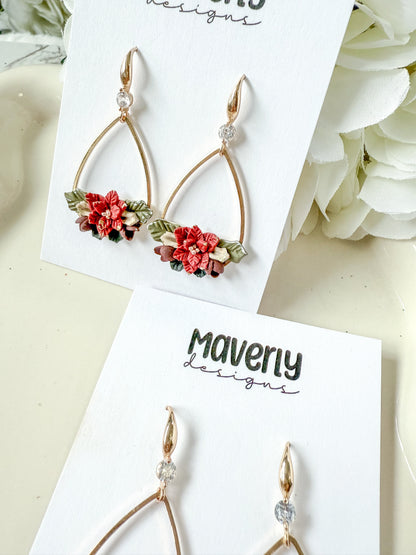 Poinsettia Teardrop Dangle Earrings - One Pair - November 2025