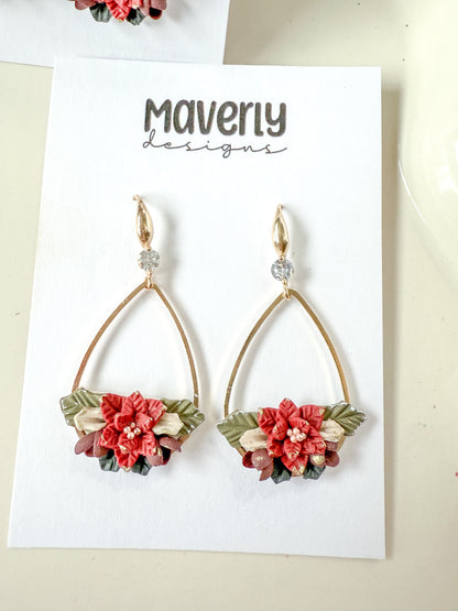 Poinsettia Teardrop Dangle Earrings - One Pair - November 2025