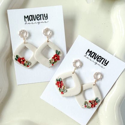 Cream Christmas Floral Dangle Earrings - One Pair - November 2025