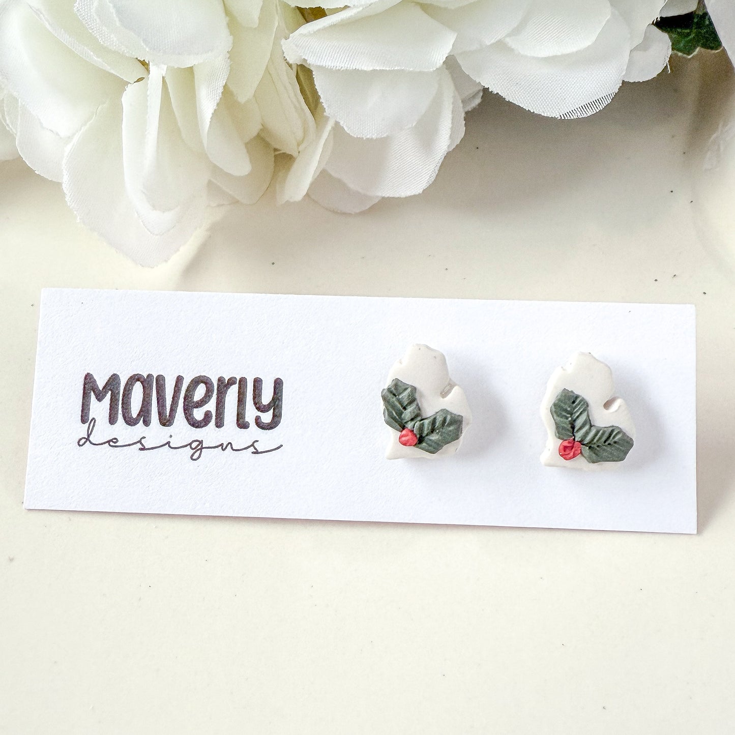 Michigan Mitten Holly Studs - One Pair - November 2025