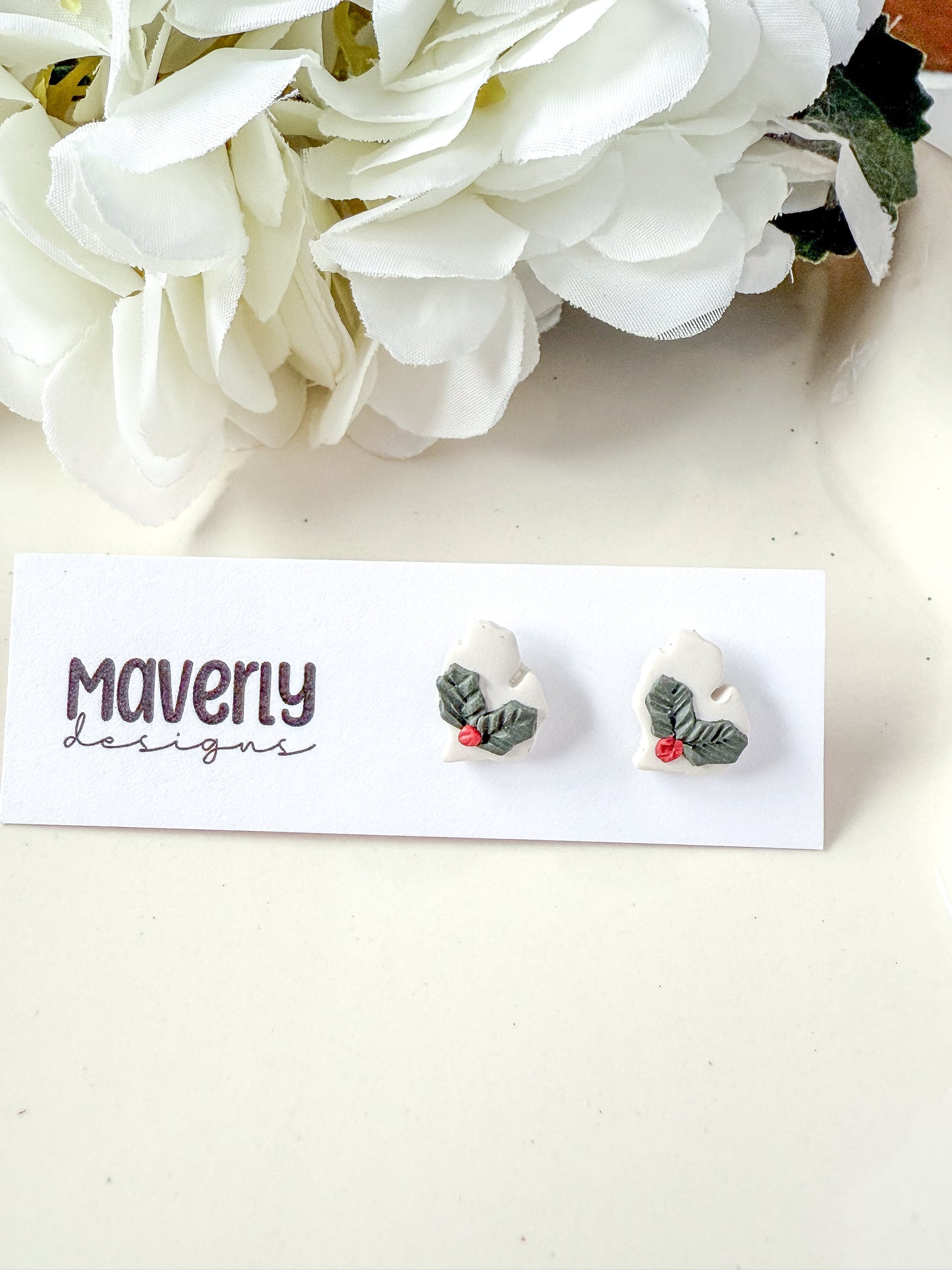 Michigan Mitten Holly Studs - One Pair - November 2025