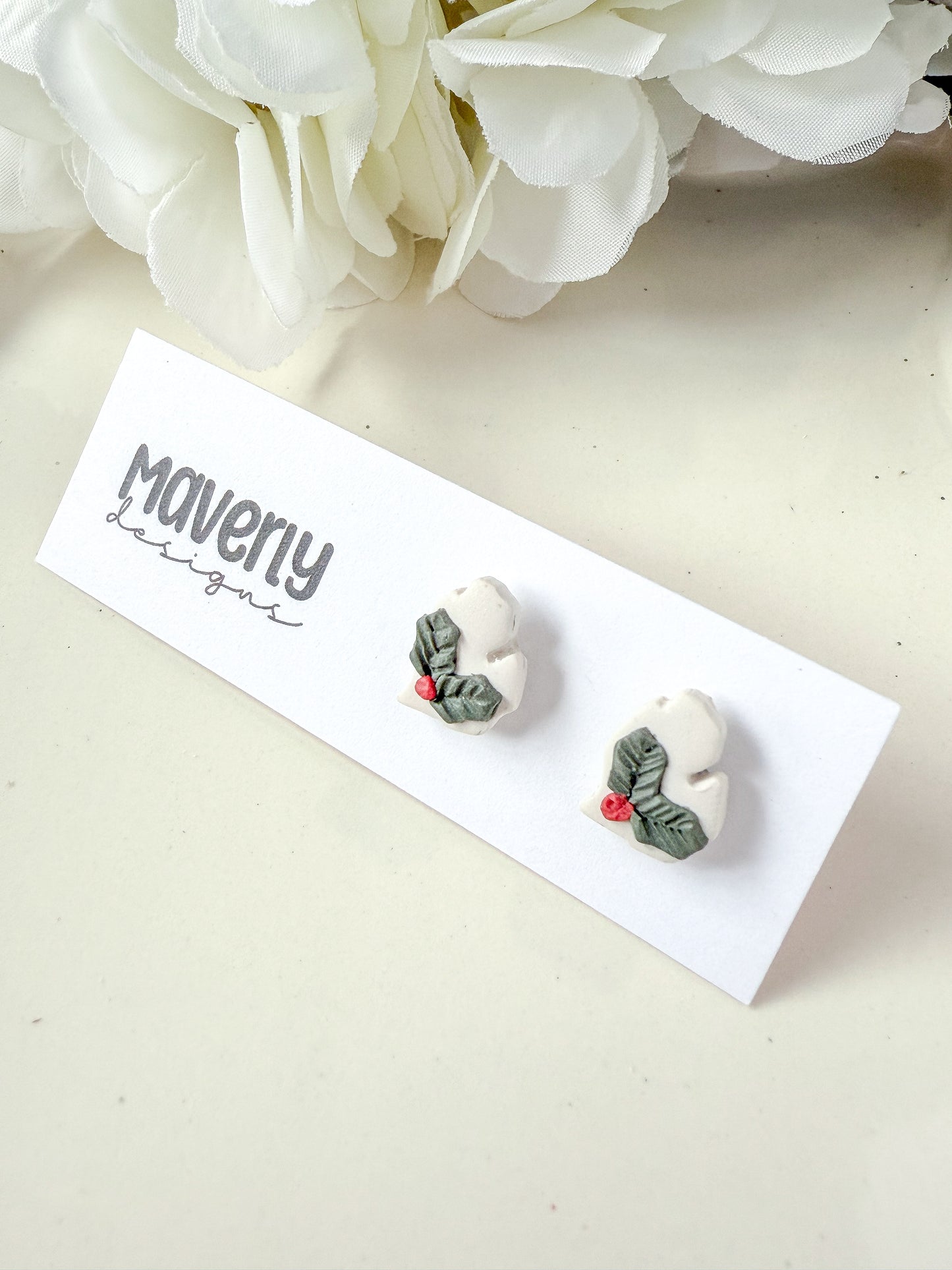 Michigan Mitten Holly Studs - One Pair - November 2025