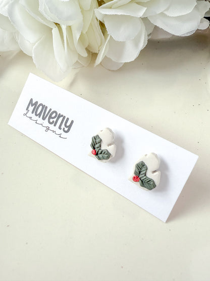 Michigan Mitten Holly Studs - One Pair - November 2025