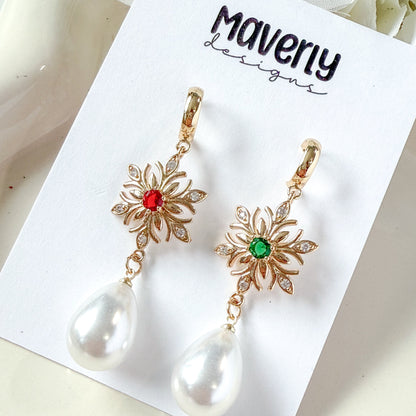 Snowflake Green/Red with Pearl- One Pair - November 2025