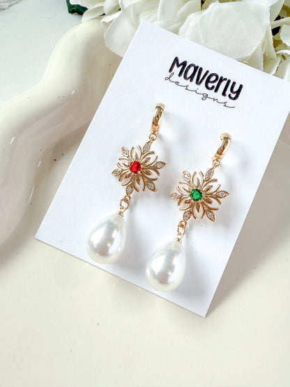 Snowflake Green/Red with Pearl- One Pair - November 2025