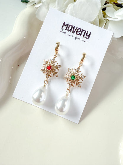 Snowflake Green/Red with Pearl- One Pair - November 2025