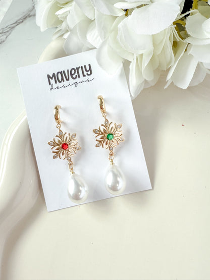 Snowflake Green/Red with Pearl- One Pair - November 2025