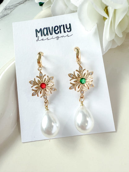 Snowflake Green/Red with Pearl- One Pair - November 2025