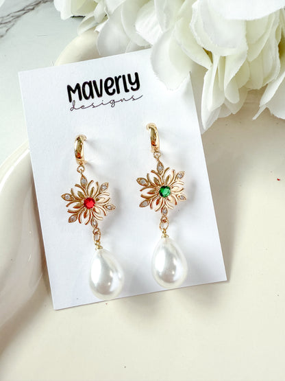 Snowflake Green/Red with Pearl- One Pair - November 2025