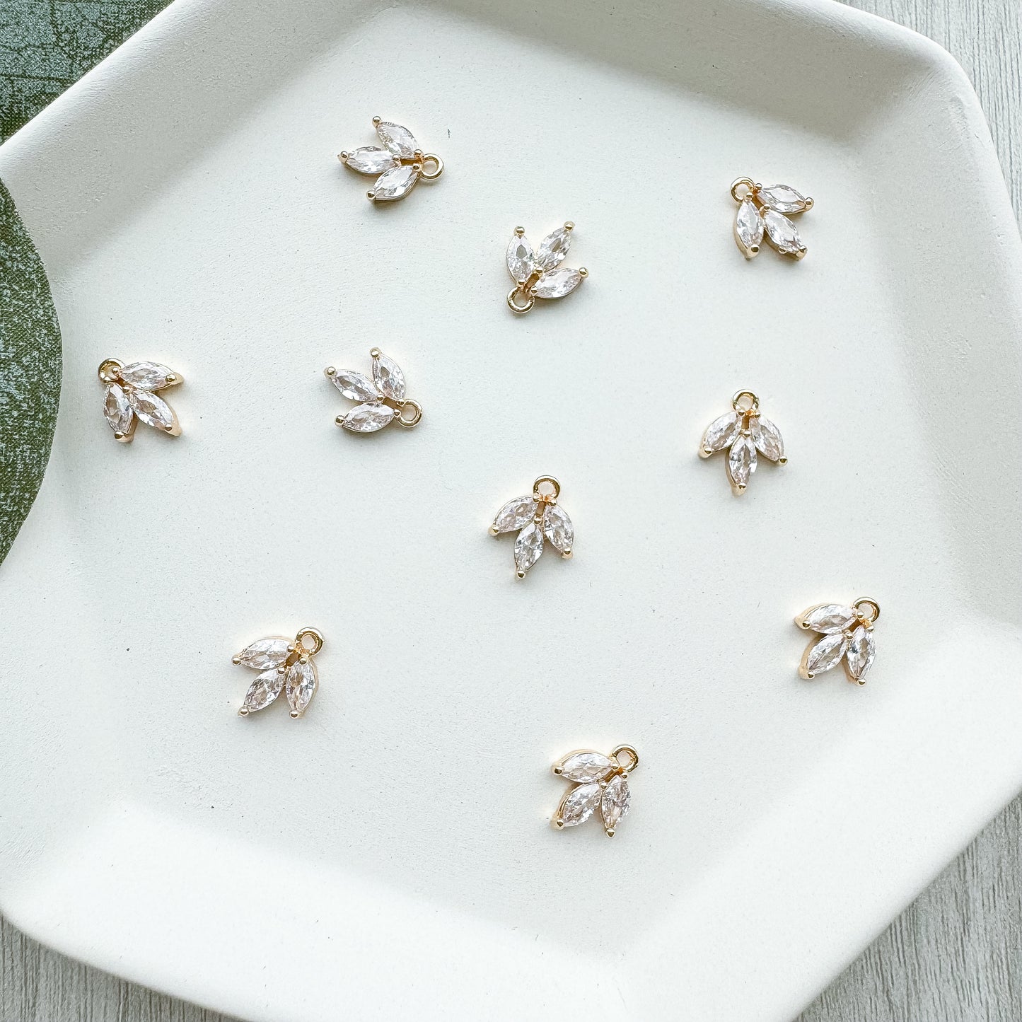 Baby CZ Leaf Trio Charm - (10 Pieces)