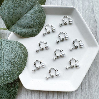 Pearl Front "Screw-on" Non Pierced Ear Stud Finding- 10 PIECES