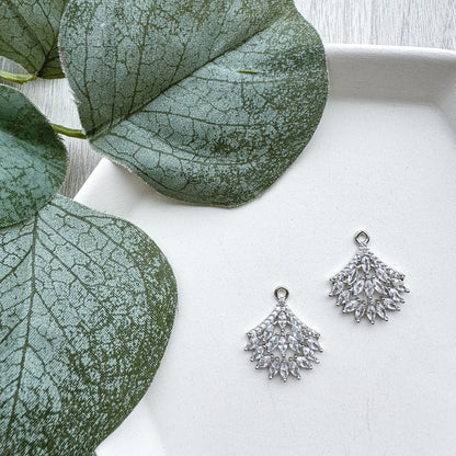 SILVER Embellished Fan CZ Charm - 10 PIECES