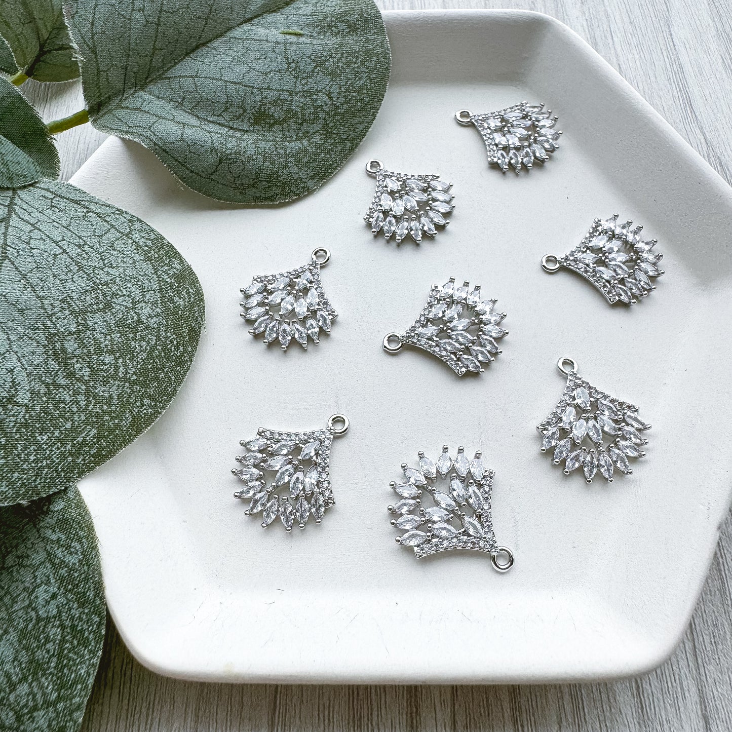 SILVER Embellished Fan CZ Charm - 10 PIECES