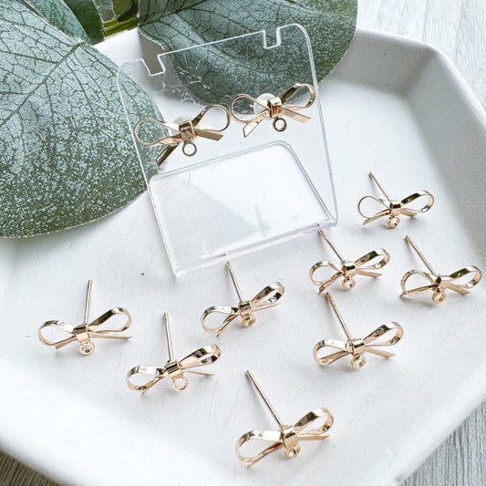 18K Gold Ribbon Bow Stud Finding - 10 PIECES