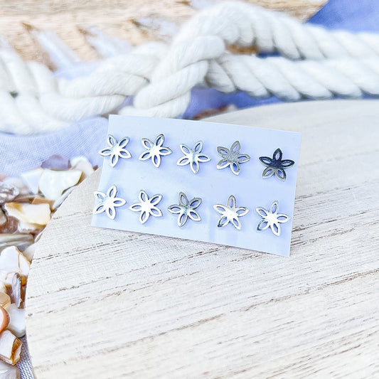 Silver Flower Stud Pack Add-on - 5 Pairs (10 PIECES)