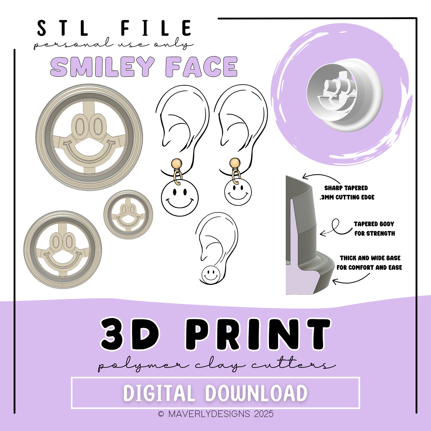 Smiley Face - Digital Download - STL Polymer Clay Cutter - Print your own Clay Cutter