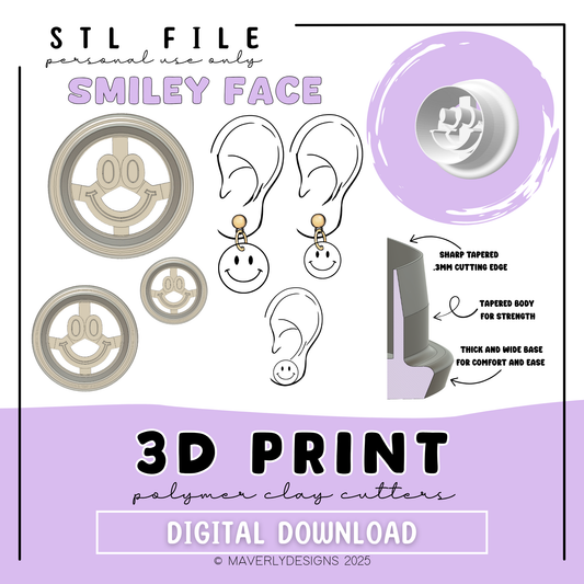 Smiley Face - Digital Download - STL Polymer Clay Cutter - Print your own Clay Cutter