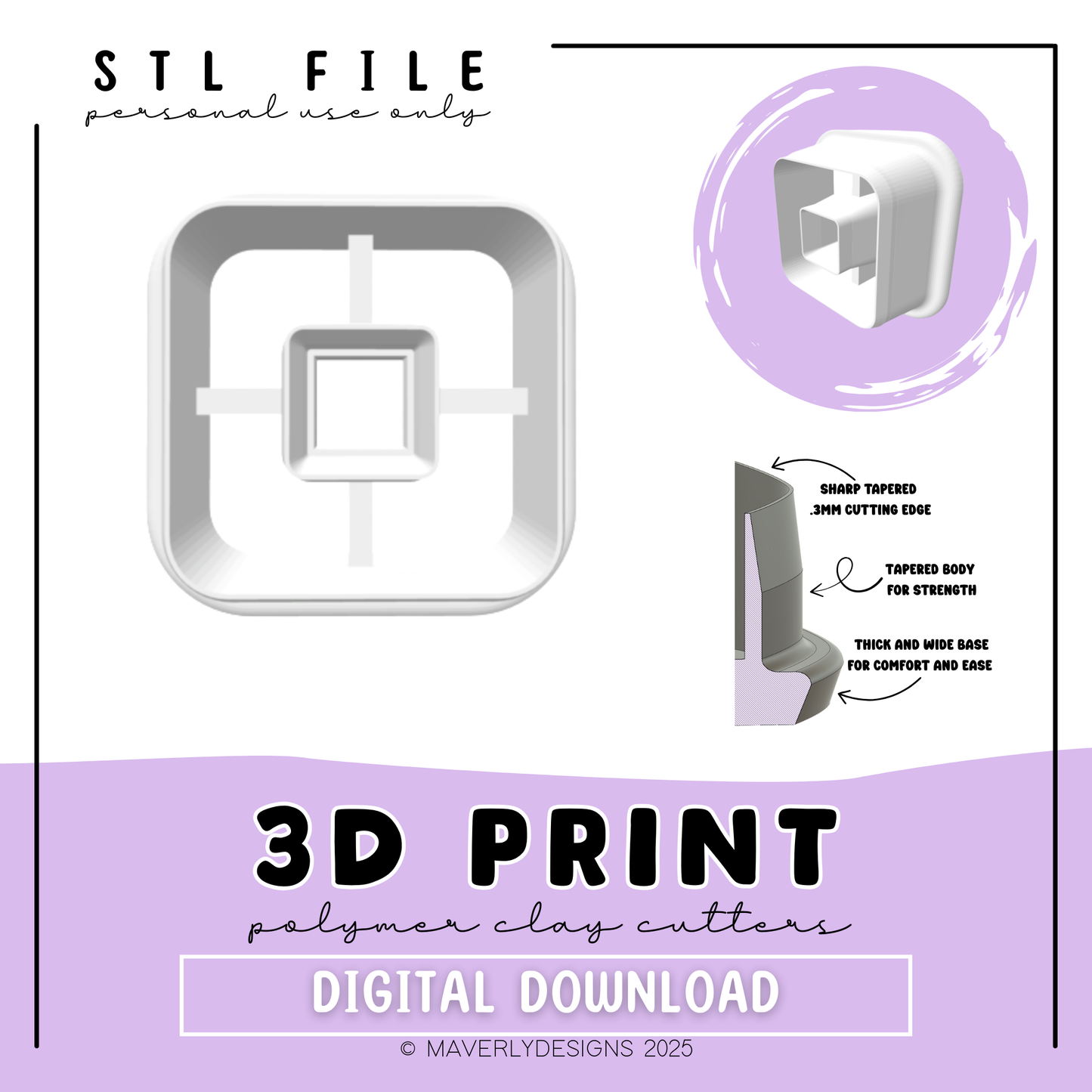 Round Square Window -  Digital Download - STL Polymer Clay Cutter - Print your own Clay Cutter