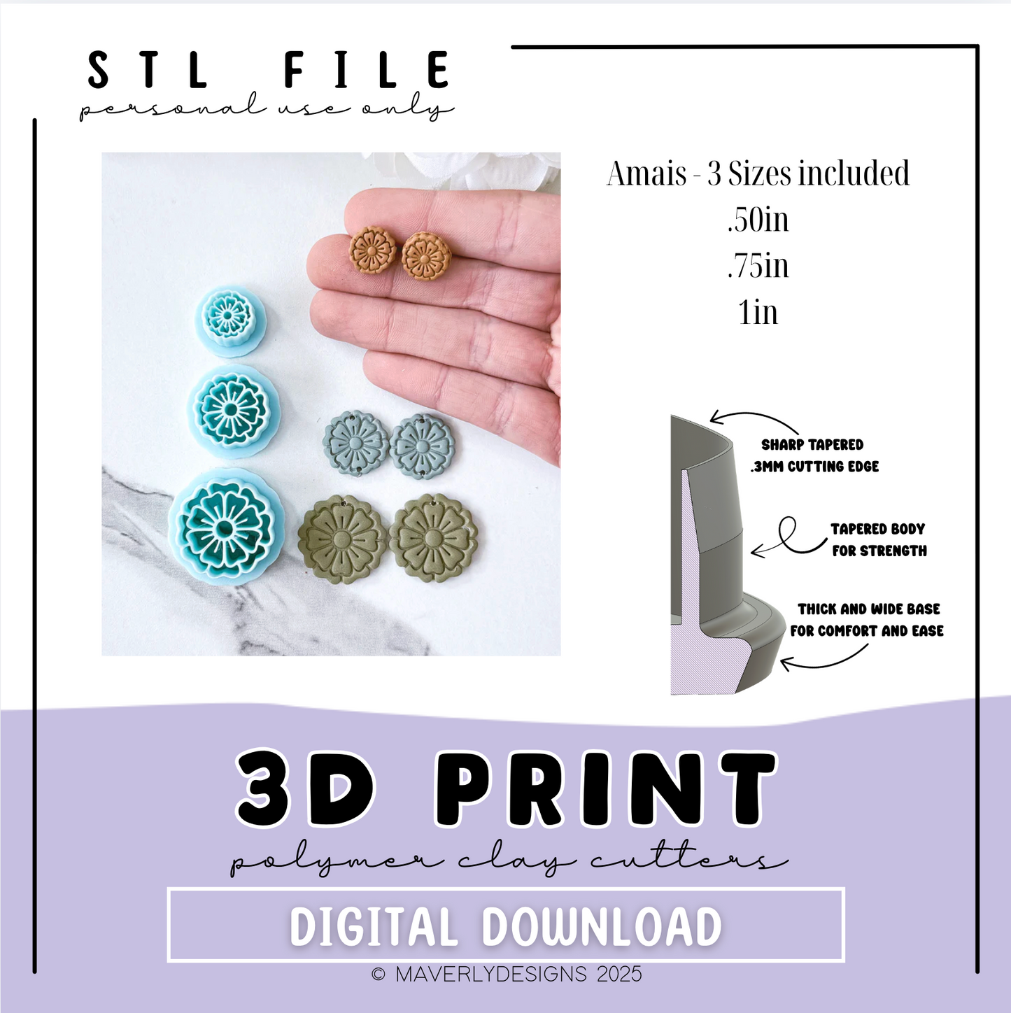 Amais Digital Download - STL Polymer Clay Cutter - Print your own Clay Cutter - 2026
