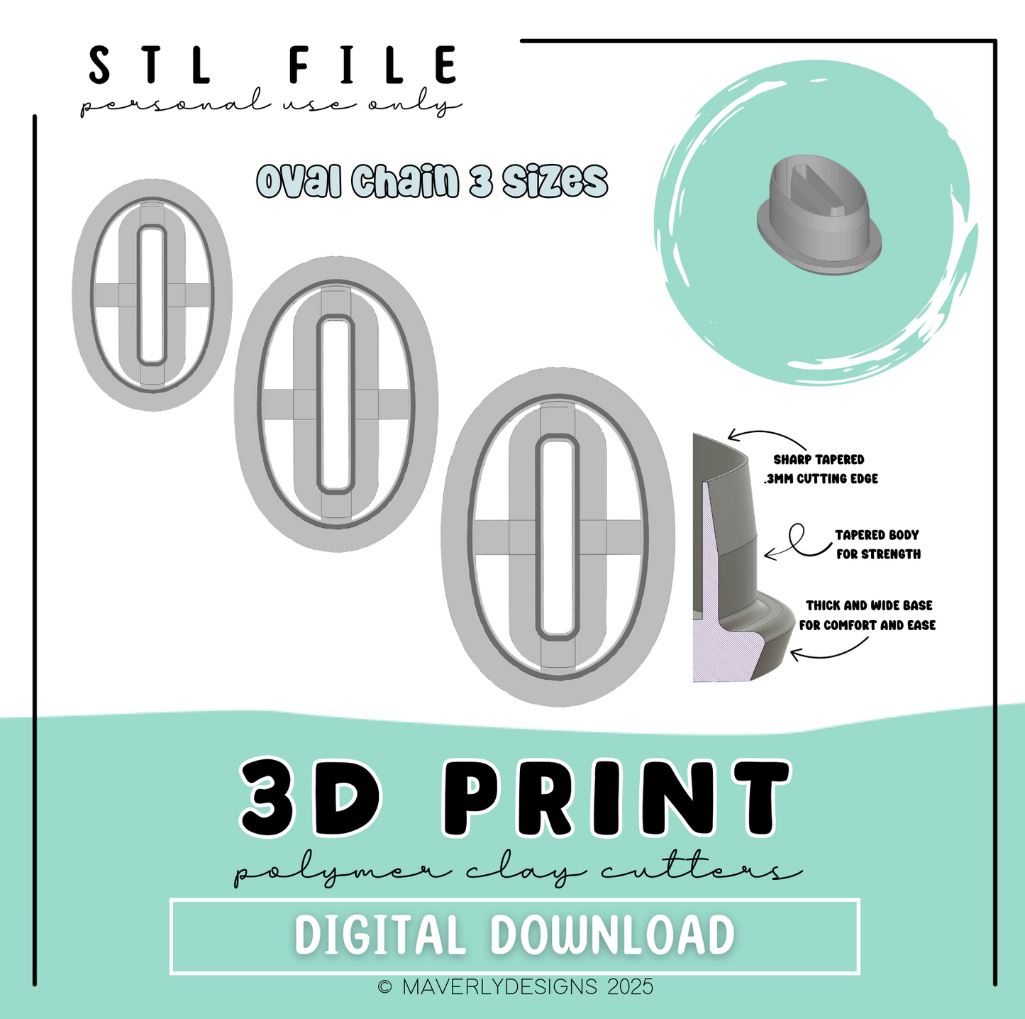 !Oval Chain Link - Digital Download - STL Polymer Clay Cutter - Print your own Clay Cutter - 2026