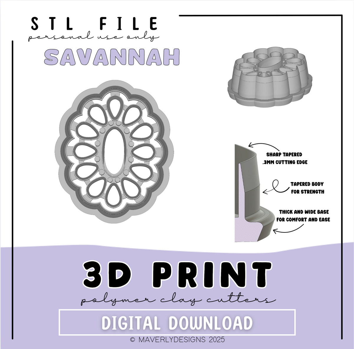 Savannah Digital Download - STL Polymer Clay Cutter - Print your own Clay Cutter - 2026