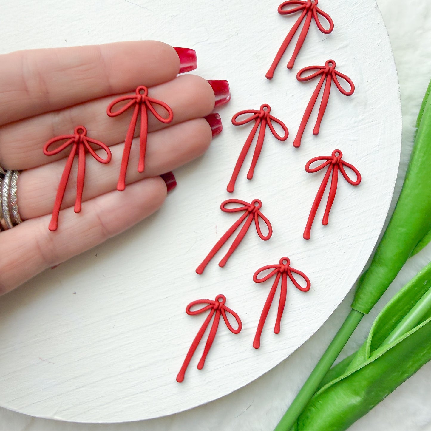 Red Shoe Lace Bow Charm- 10 PIECES - December 2025 Launch
